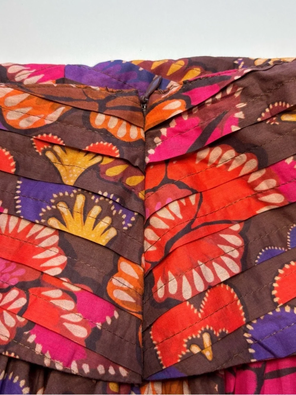 FARM Rio Bright Flora Brown Mini Skirt Size Large NWOT Boho Floral Ruffle